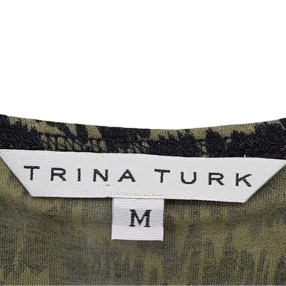 Trina Turk Black & Green Abstract Animal Print Short Sleeve Blouse Size M - Picture 2 of 5